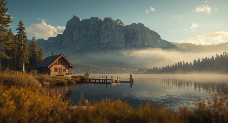 Mountain cabin by the lake